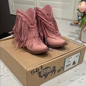 Junk Gypsy Pink Fringe Ankle Boots EUC with box worn once!